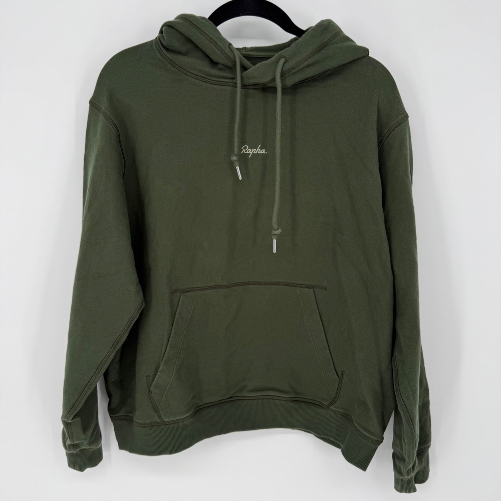 RAPHA WOMEN'S COTTON HOODIE‎ DEEP OLIVE ORGANIC COTTON EMBROIDERED CHEST LARGE